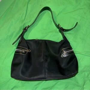 Y2K black nylon and silver zipper hardware buckle shoulder bag purse handbag